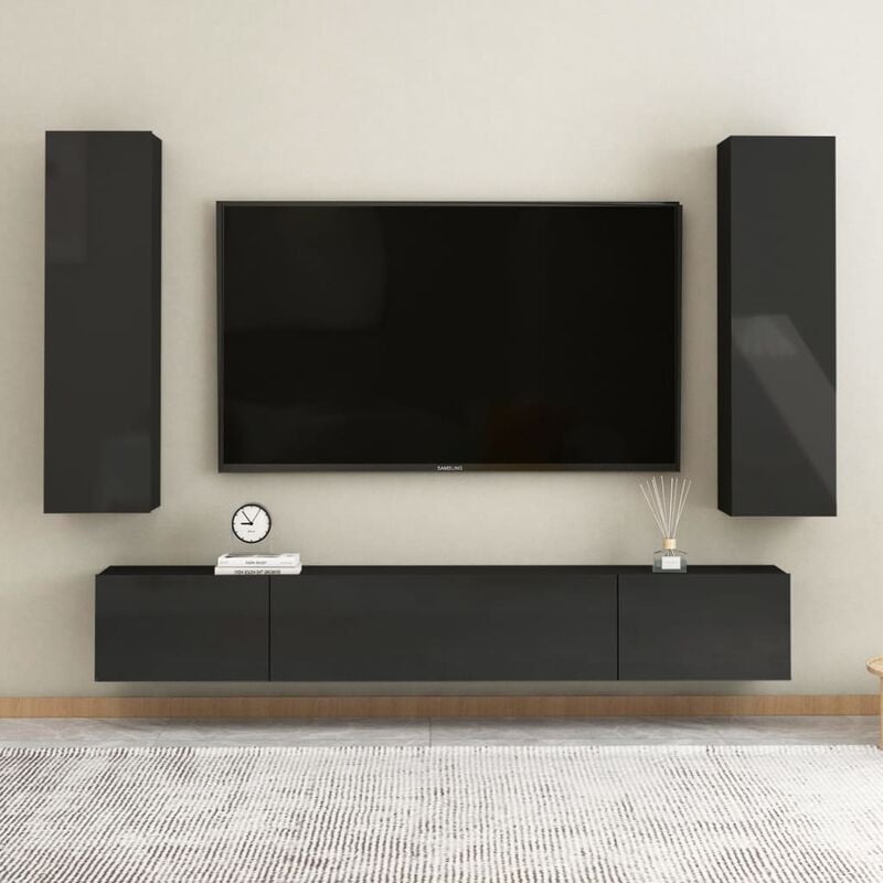 

Juego de mueble para TV de 4 piezas aglomerado negro brillante