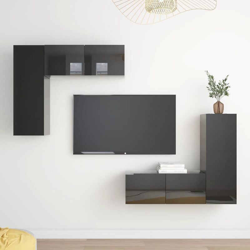 

Juego de mueble para TV de 4 piezas aglomerado negro brillante