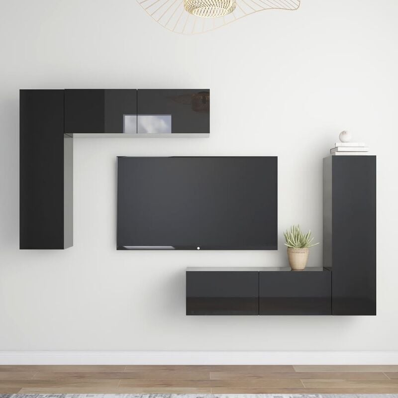 

Juego de mueble para TV de 4 piezas aglomerado negro brillante