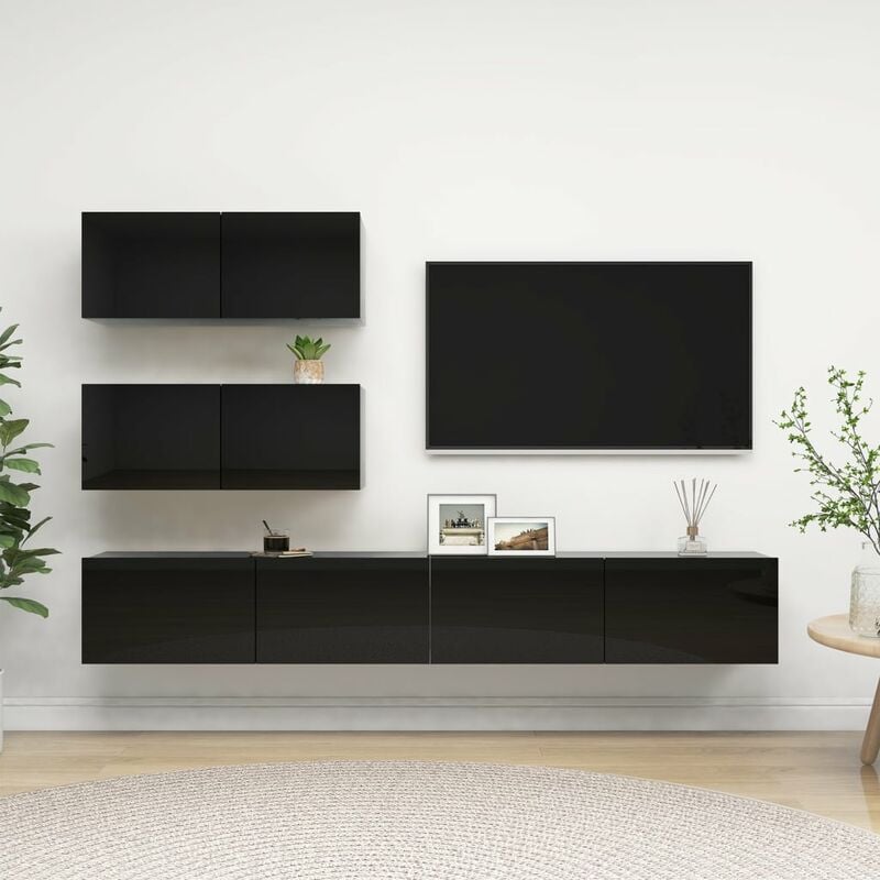 

Juego de mueble para TV de 4 piezas aglomerado negro brillante