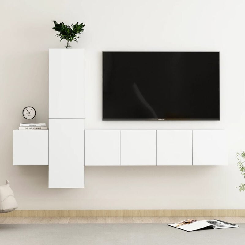 

Happyshopping - Juego de mueble para TV de 5 piezas aglomerado blanco