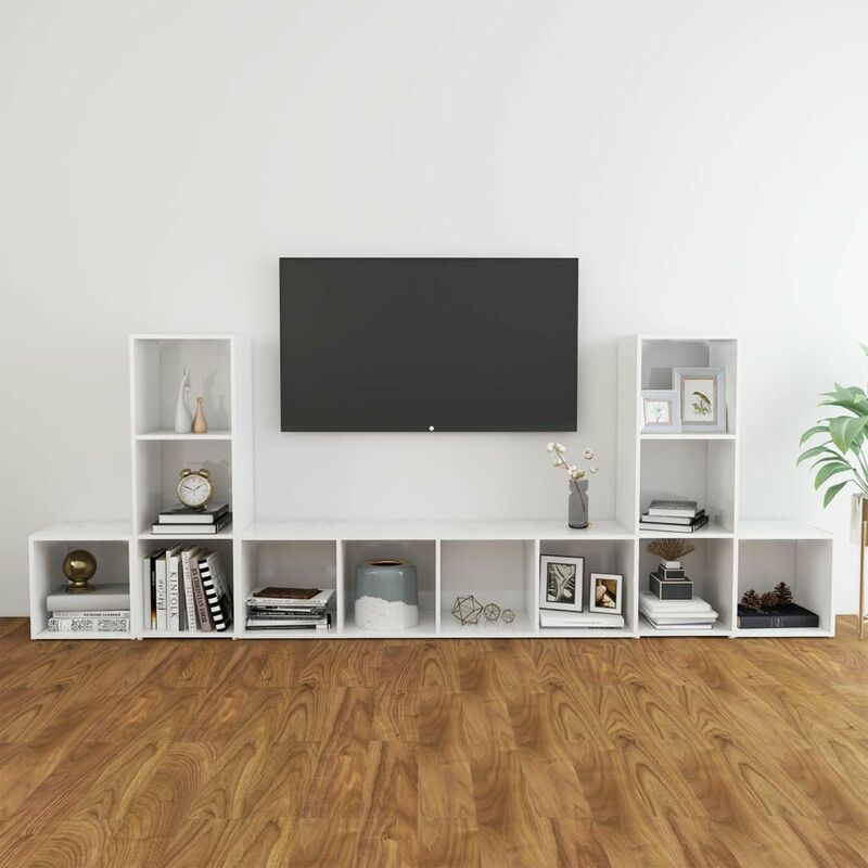 

Juego de mueble para TV de 5 piezas aglomerado blanco brillante