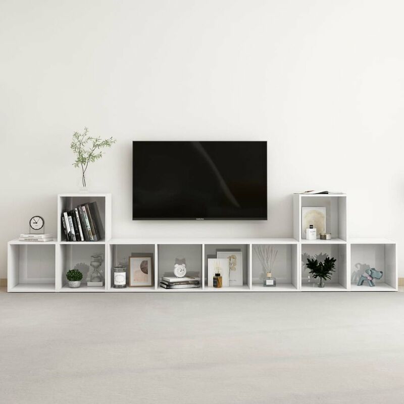 

Juego de mueble para TV de 5 piezas aglomerado blanco brillante