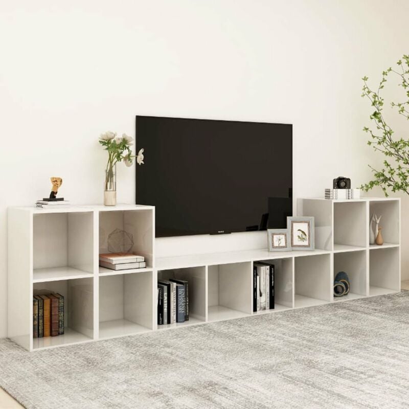 

Juego de mueble para TV de 5 piezas aglomerado blanco brillante