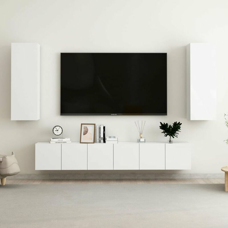

Juego de mueble para TV de 5 piezas aglomerado blanco brillante