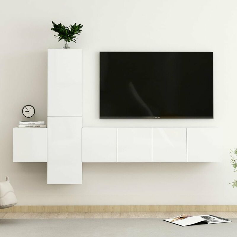 

Juego de mueble para TV de 5 piezas aglomerado blanco brillante