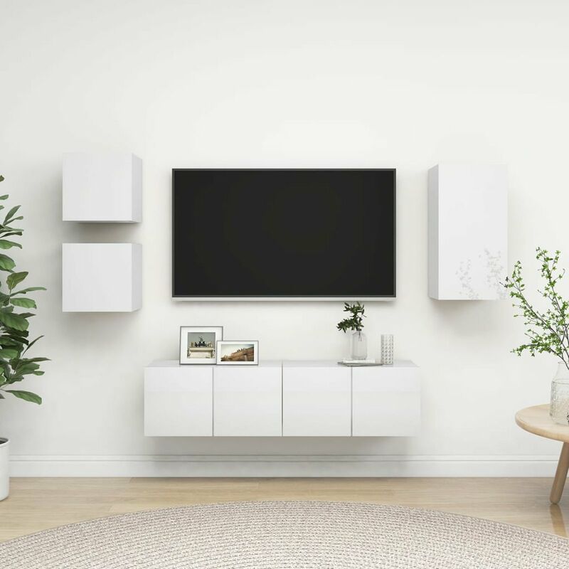 

Juego de mueble para TV de 5 piezas aglomerado blanco brillante
