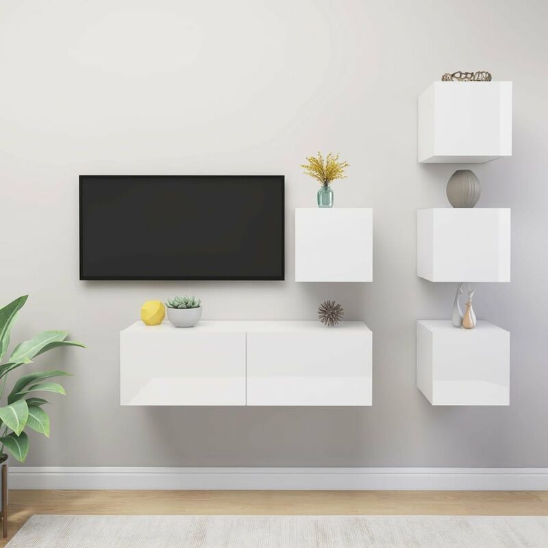 

Juego de mueble para TV de 5 piezas aglomerado blanco brillante