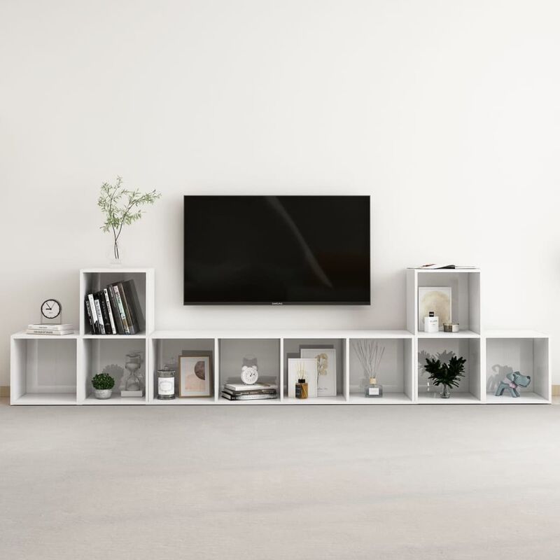 

Juego de mueble para TV de 5 piezas aglomerado blanco brillante