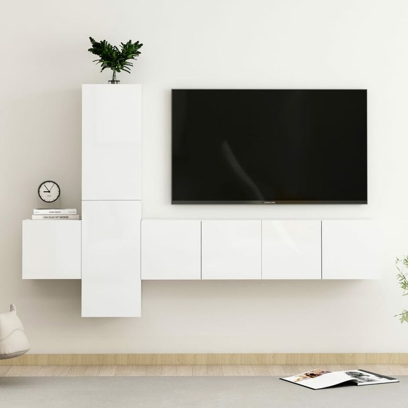 

Juego de mueble para TV de 5 piezas aglomerado blanco brillante
