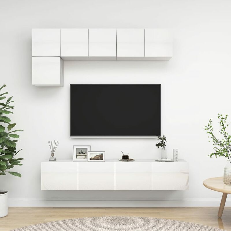 

Juego de mueble para TV de 5 piezas aglomerado blanco brillante