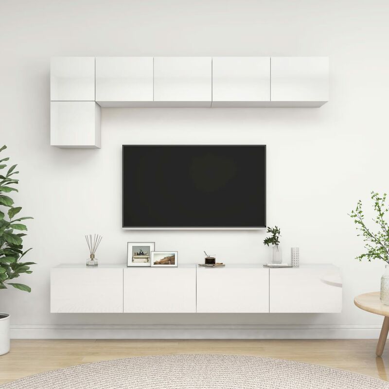 

Juego de mueble para TV de 5 piezas aglomerado blanco brillante