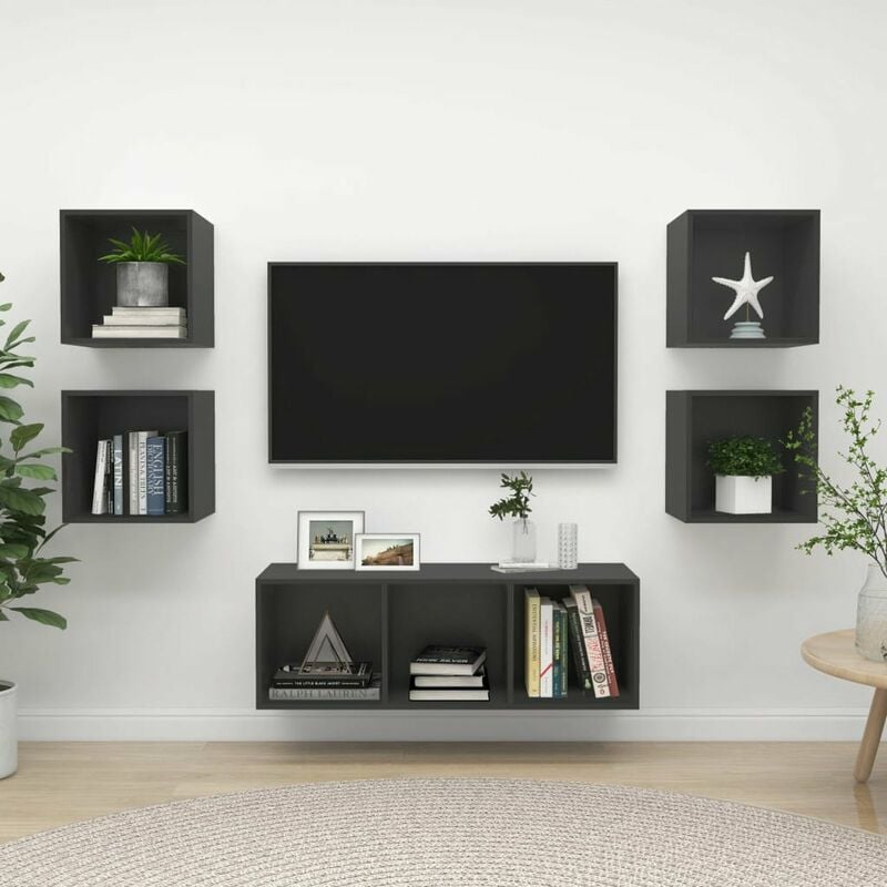 

Juego de mueble para TV de 5 piezas aglomerado gris