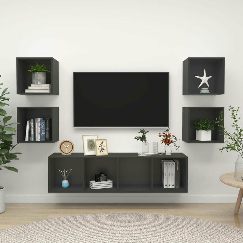 

Juego de mueble para TV de 5 piezas aglomerado gris