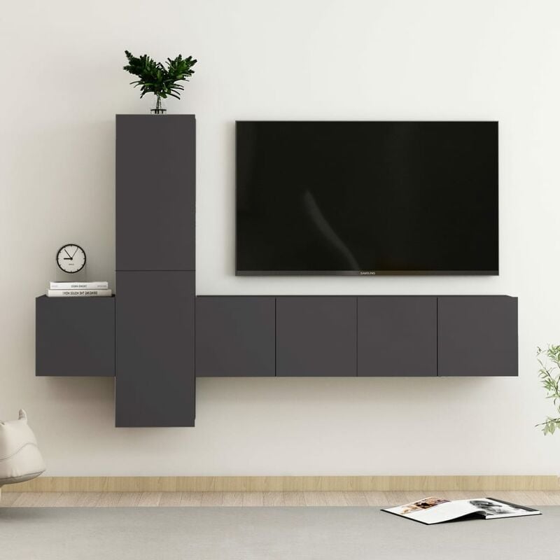 

Juego de mueble para TV de 5 piezas aglomerado gris