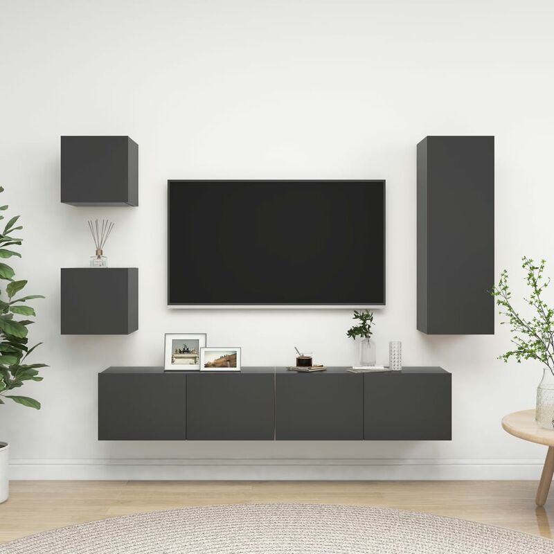 

BHD - Juego de mueble para TV de 5 piezas aglomerado gris