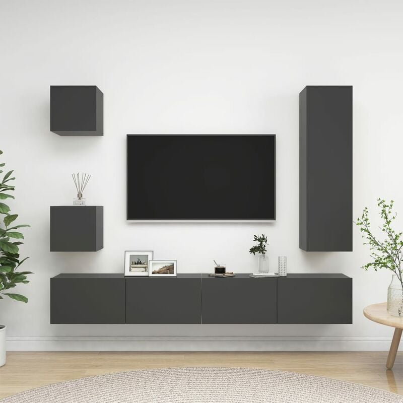

Juego de mueble para TV de 5 piezas aglomerado gris