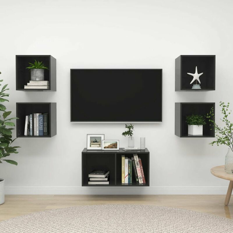 

Juego de mueble para TV de 5 piezas aglomerado gris brillante