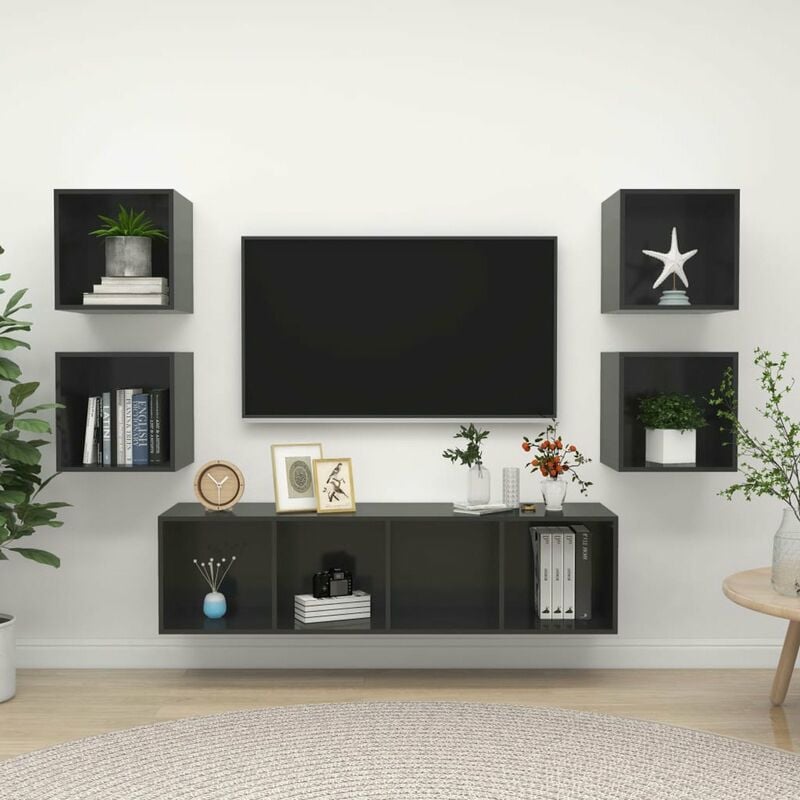 

Juego de mueble para TV de 5 piezas aglomerado gris brillante