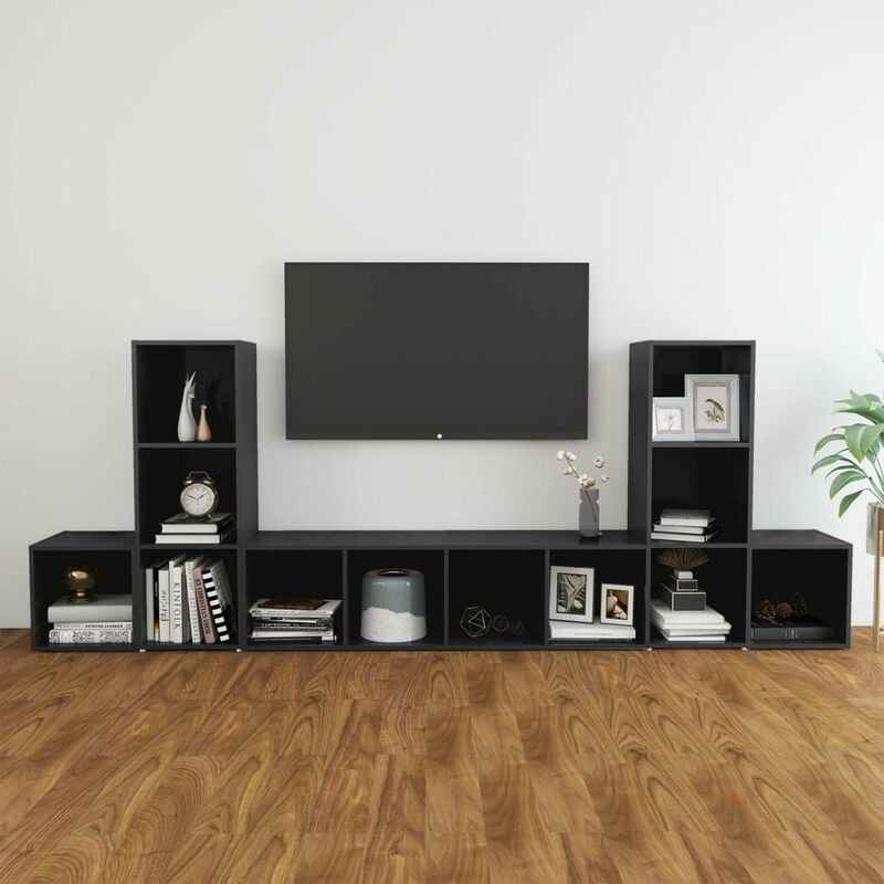 

Juego de mueble para TV de 5 piezas aglomerado gris brillante
