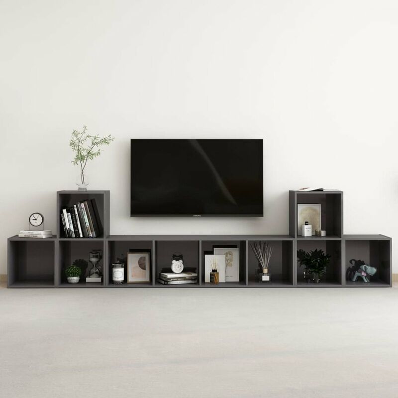 

Juego de mueble para TV de 5 piezas aglomerado gris brillante