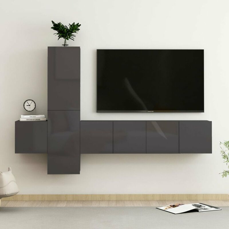

Juego de mueble para TV de 5 piezas aglomerado gris brillante