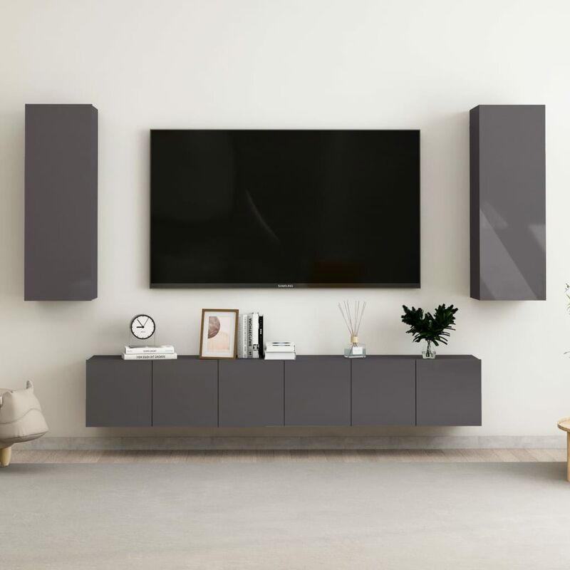 

Juego de mueble para TV de 5 piezas aglomerado gris brillante