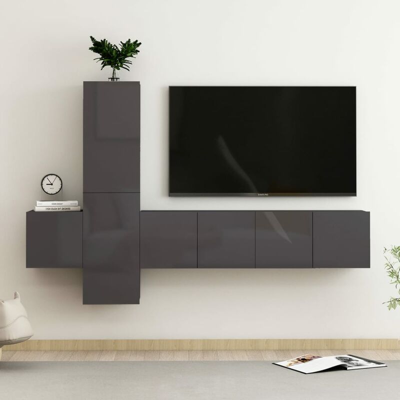 

Juego de mueble para TV de 5 piezas aglomerado gris brillante