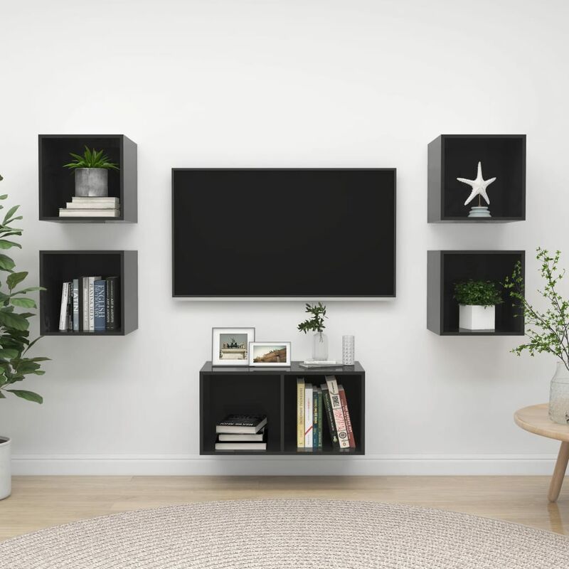 

Juego de mueble para TV de 5 piezas aglomerado gris brillante