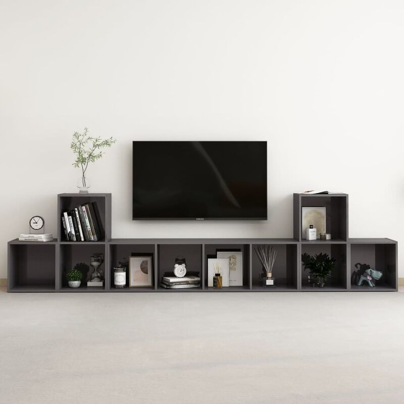

Juego de mueble para TV de 5 piezas aglomerado gris brillante
