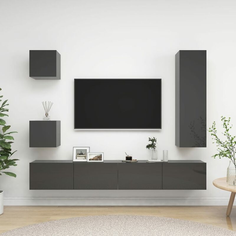 

Juego de mueble para TV de 5 piezas aglomerado gris brillante