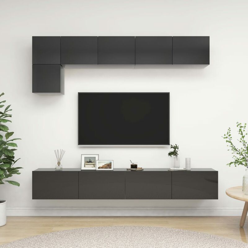 

Juego de mueble para TV de 5 piezas aglomerado gris brillante