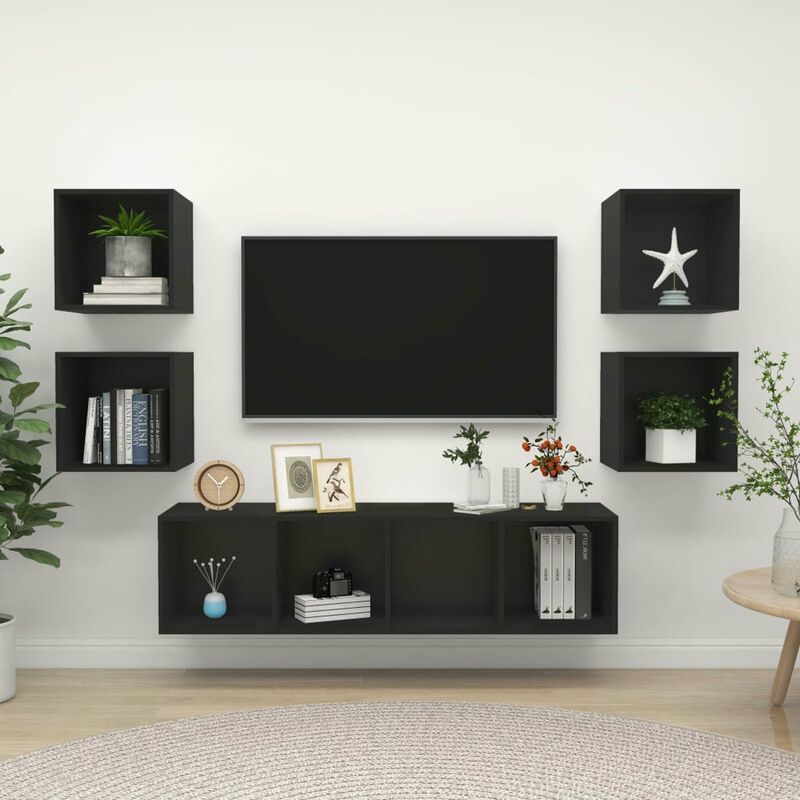 

Juego de mueble para TV de 5 piezas aglomerado negro