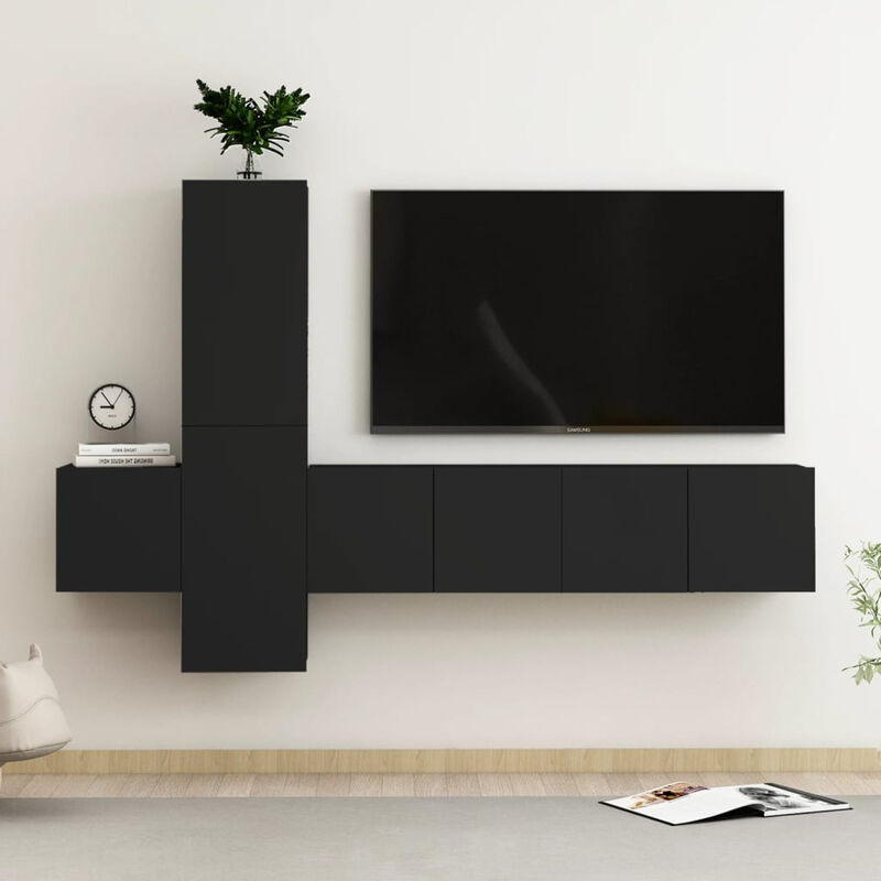 

Juego de mueble para TV de 5 piezas aglomerado negro