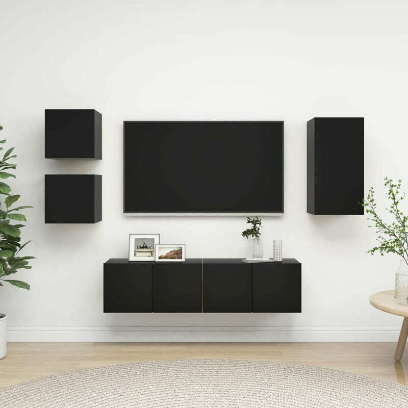 

Happyshopping - Juego de mueble para TV de 5 piezas aglomerado negro