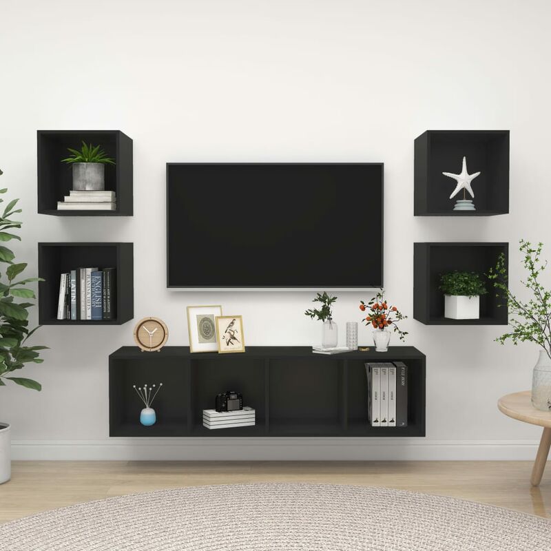 

Juego de mueble para TV de 5 piezas aglomerado negro
