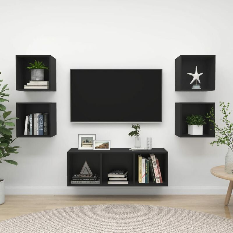 

Juego de mueble para TV de 5 piezas aglomerado negro