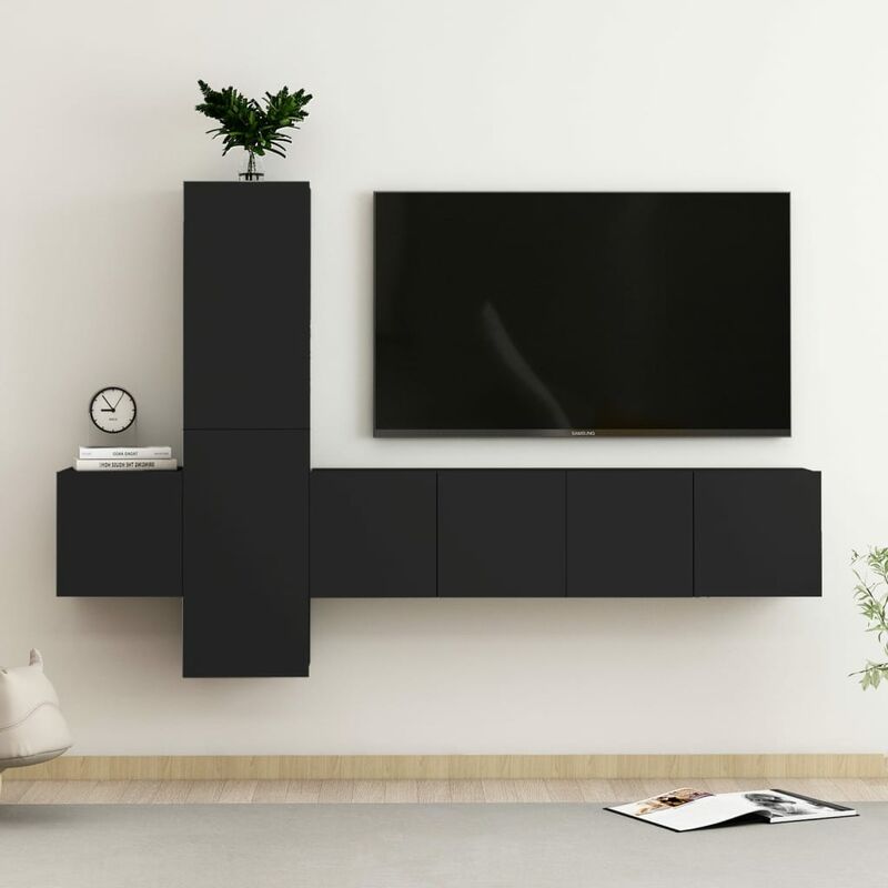 

Juego de mueble para TV de 5 piezas aglomerado negro