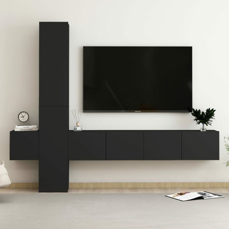 

Juego de mueble para TV de 5 piezas aglomerado negro