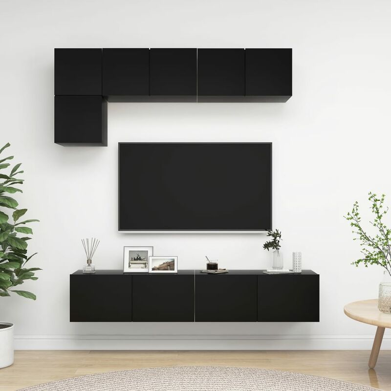 

Juego de mueble para TV de 5 piezas aglomerado negro