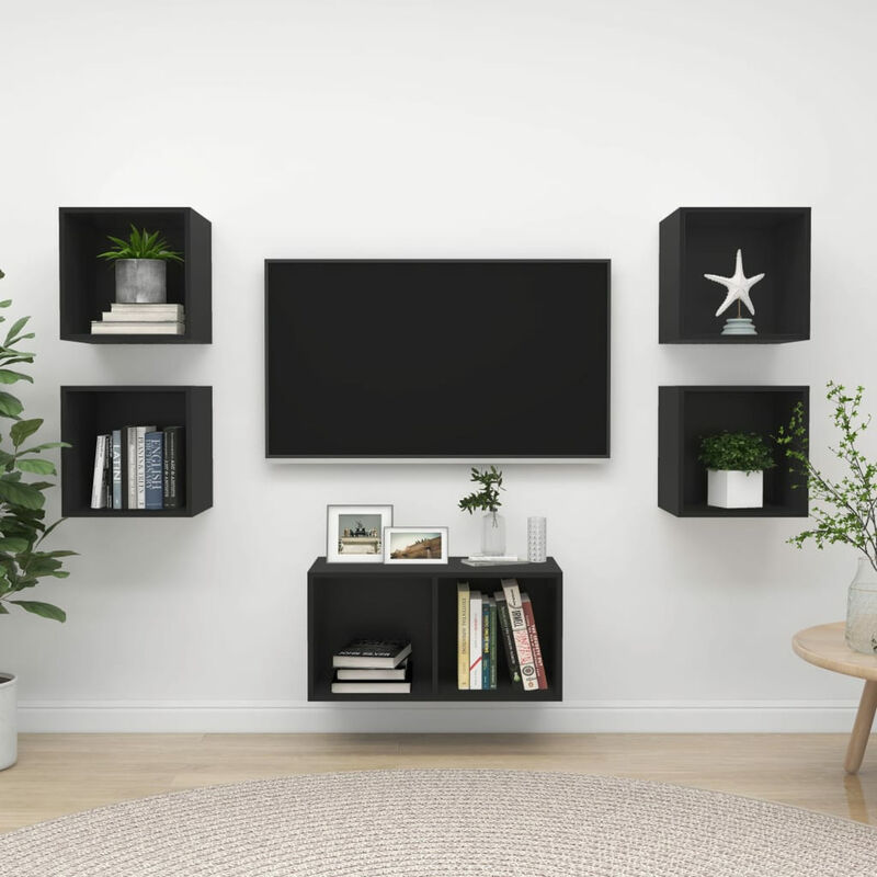 

Juego de mueble para TV de 5 piezas aglomerado negro