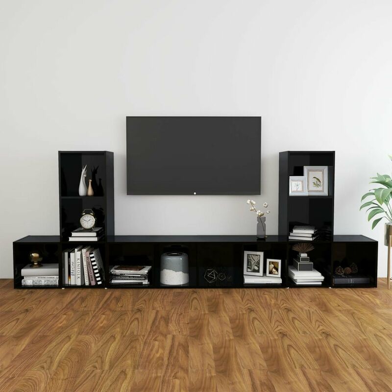 

Juego de mueble para TV de 5 piezas aglomerado negro brillante