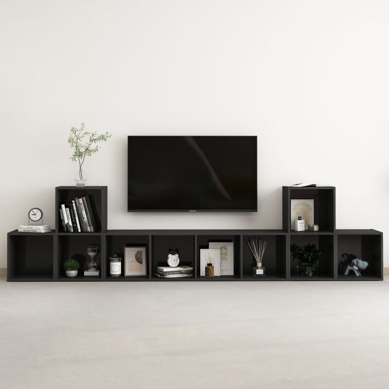 

Juego de mueble para TV de 5 piezas aglomerado negro brillante