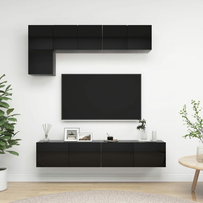 

Juego de mueble para TV de 5 piezas aglomerado negro brillante