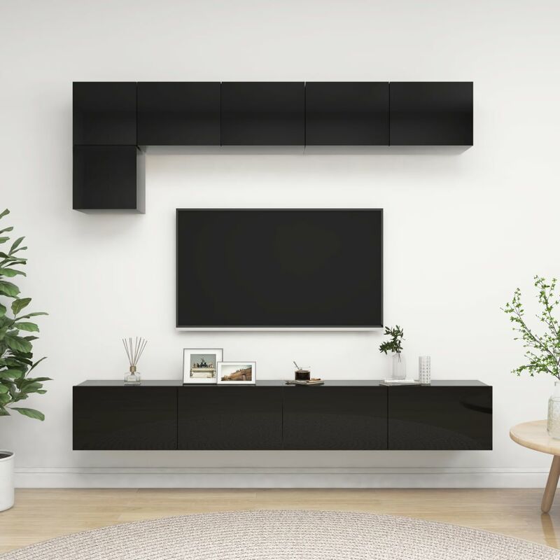 

Juego de mueble para TV de 5 piezas aglomerado negro brillante