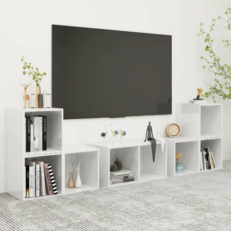 

Juego de mueble para TV de 6 piezas aglomerado blanco brillante