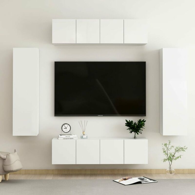 

Juego de mueble para TV de 6 piezas aglomerado blanco brillante