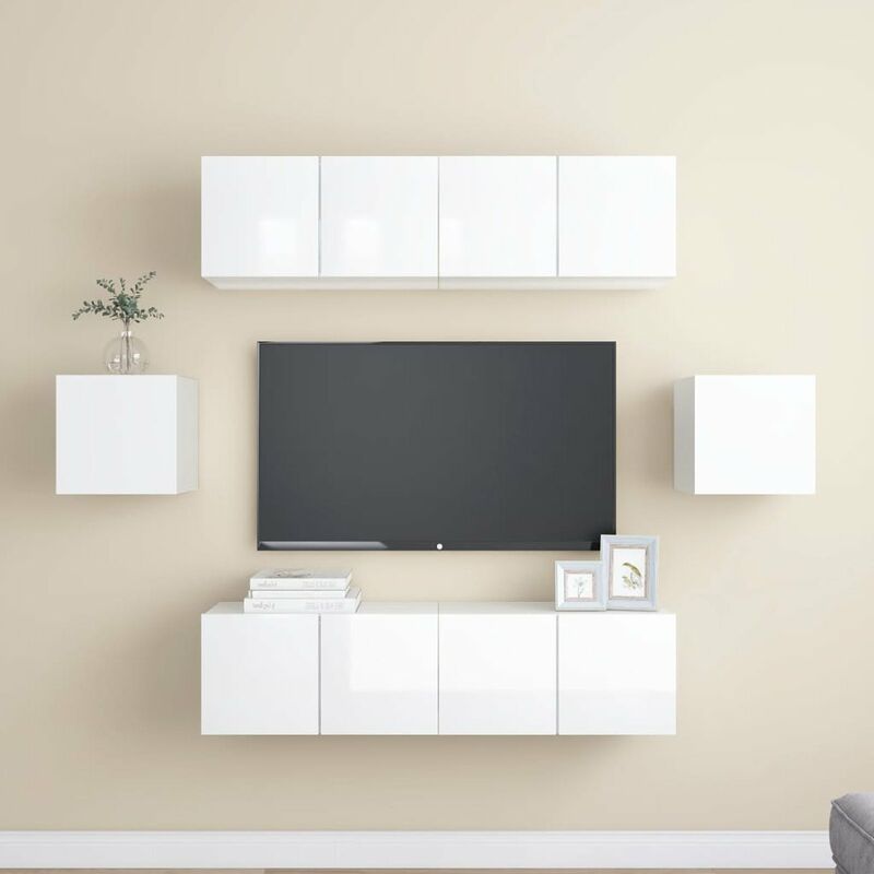 

Juego de mueble para TV de 6 piezas aglomerado blanco brillante