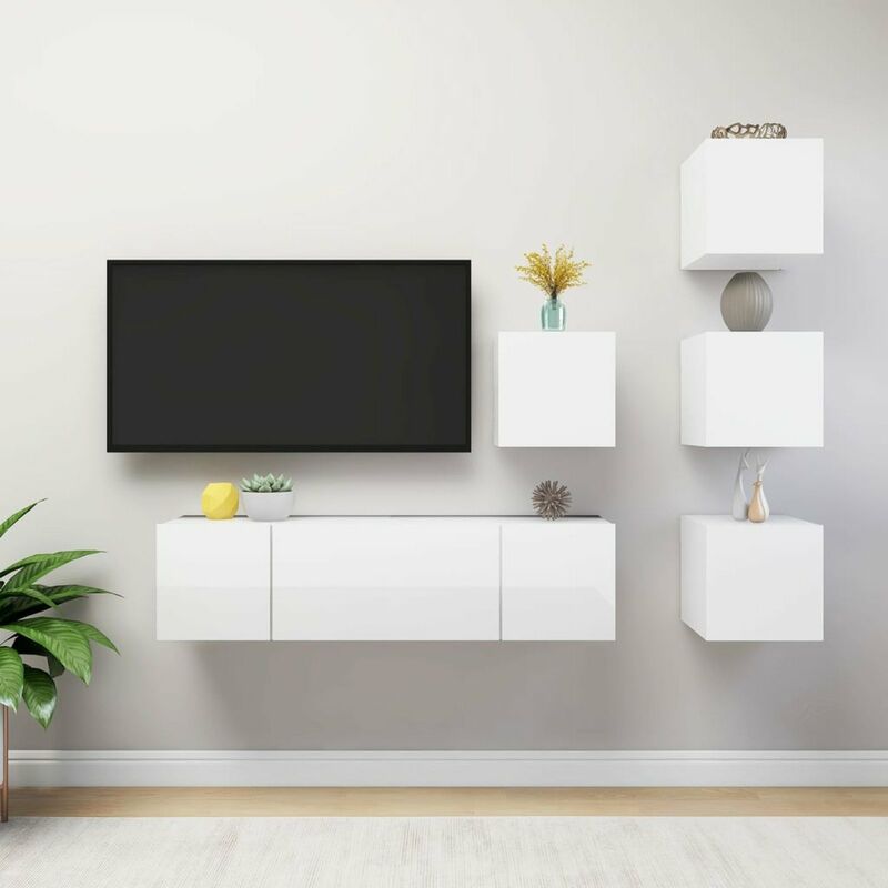 

Juego de mueble para TV de 6 piezas aglomerado blanco brillante