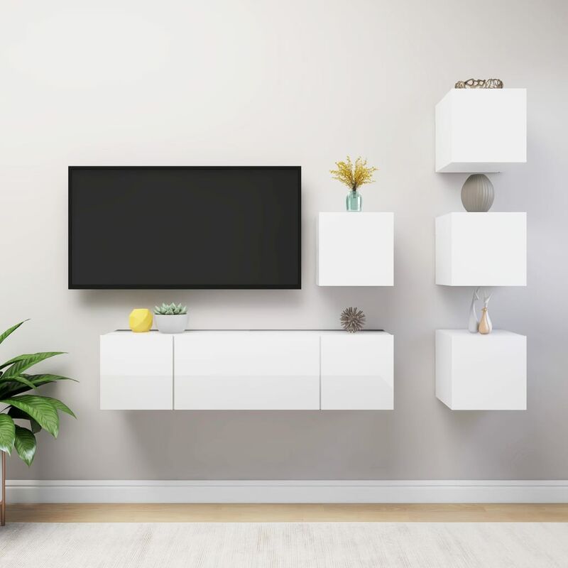 

Juego de mueble para TV de 6 piezas aglomerado blanco brillante